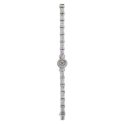 Lot 141 - A diamond and platinum bracelet watch, Jaeger LeCoultre