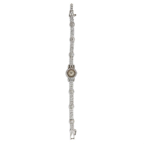 Lot 126 - A diamond and platinum bracelet watch, Jaeger LeCoultre