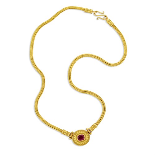 Lot 104 - A high karat gold and ruby necklace, Bikakis and Johns