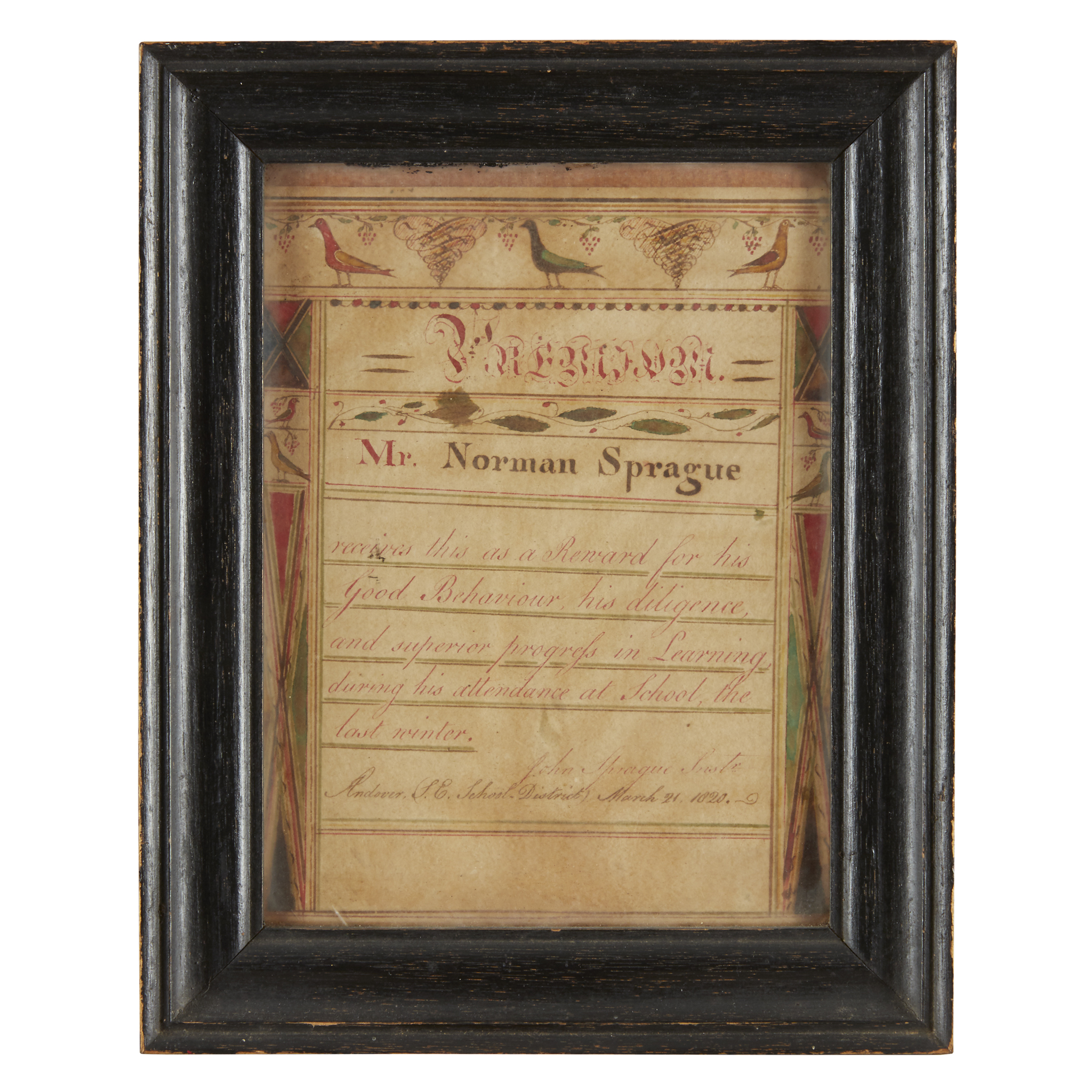 Antique framed Reward of Merit
