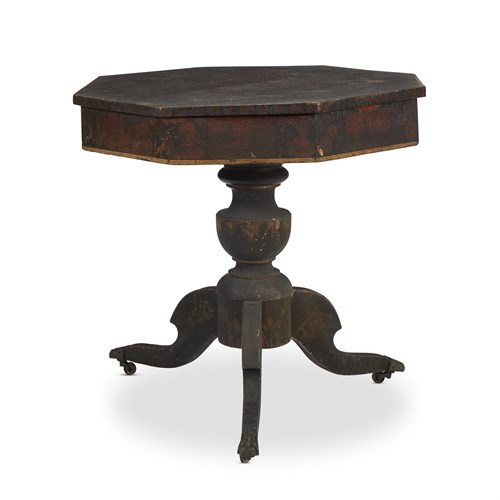 Lot 38 - Painted, stenciled, and decoupaged center table