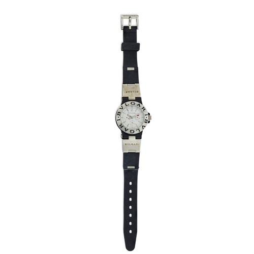 Lot 98 - A steel chronograph rubber strap watch, Bulgari