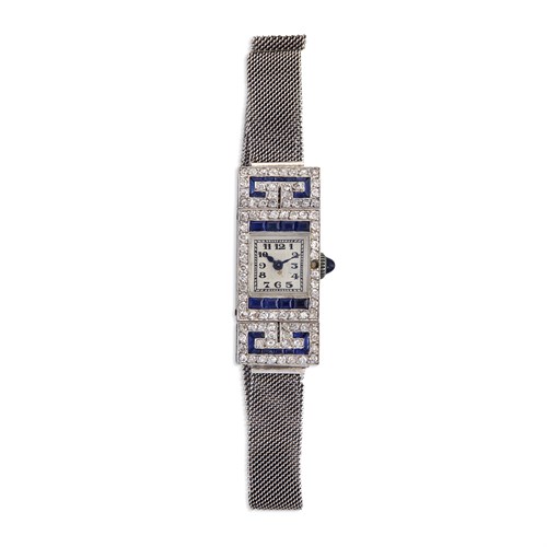 Lot 132 - An Art Deco platinum, diamond, and sapphire watch
