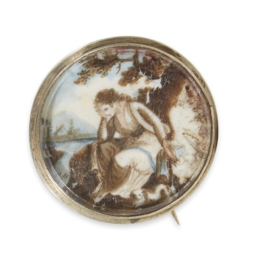 Lot 94 - Georgian watercolor, ivory, and mixed metal mourning pin