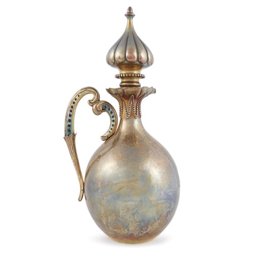 Lot 19 - Sterling silver-gilt and enamel Turkish-style claret jug
