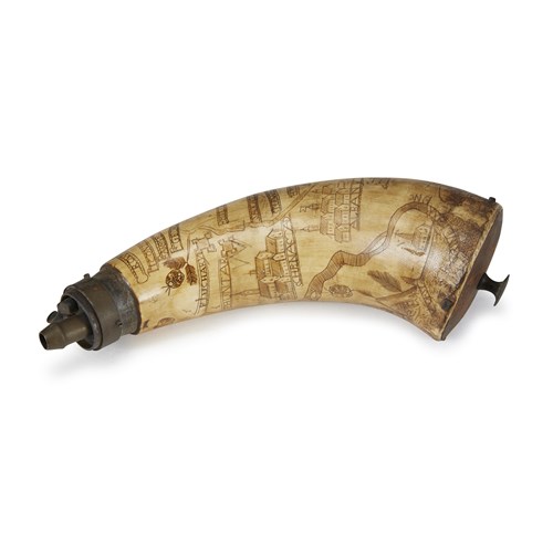 Lot 59 - French and Indian War engraved powder horn