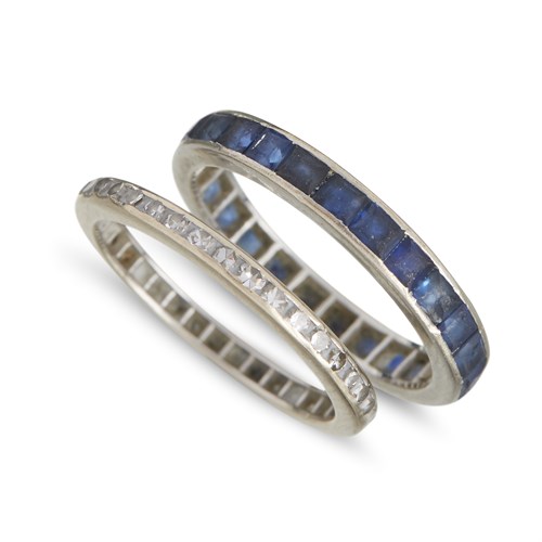 Lot 46 - A pair of sapphire and diamond eternity bands