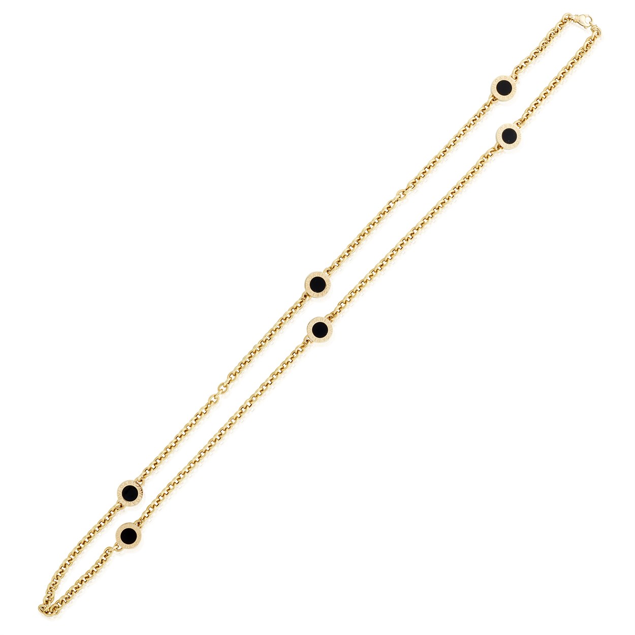 Lot 18 - An eighteen karat gold and onyx necklace, Bulgari