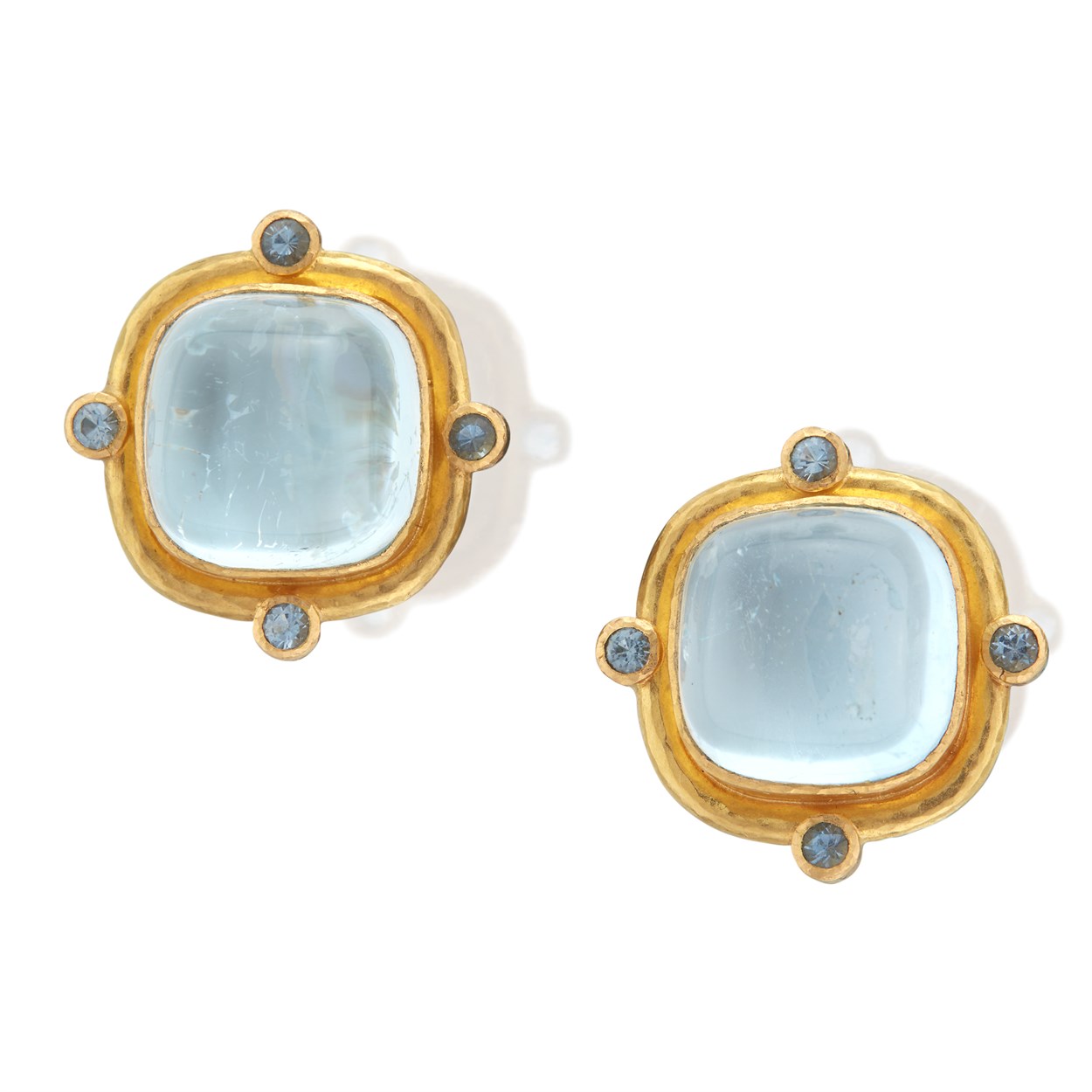 Lot 32 - A pair of blue topaz and nineteen karat gold earrings, Elizabeth Locke