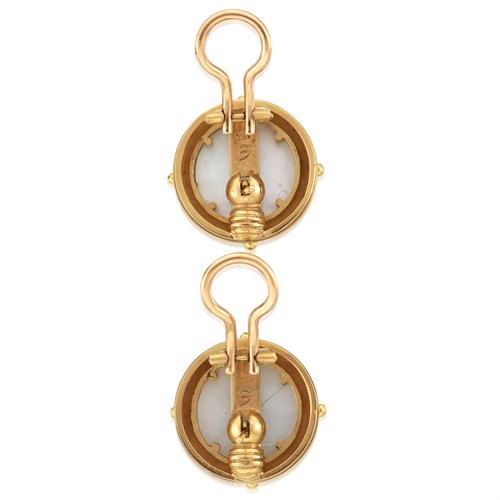 Lot 30 - A pair of eighteen karat gold and carved glass earrings, Elizabeth Locke
