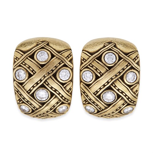 Lot 36 - A pair of eighteen karat gold and diamond earrings, Alex Sepkus