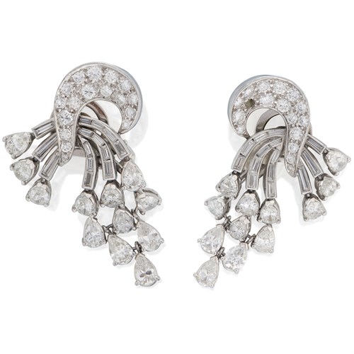 Lot 160 - A pair of platinum and diamond earrings
