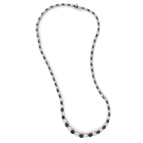 Lot 83 - A diamond and sapphire rivière necklace
