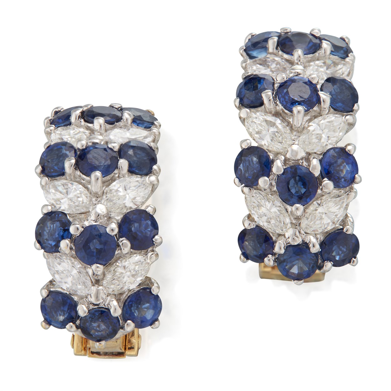 Lot 82 - A pair of eighteen karat gold, sapphire, and diamond earrings