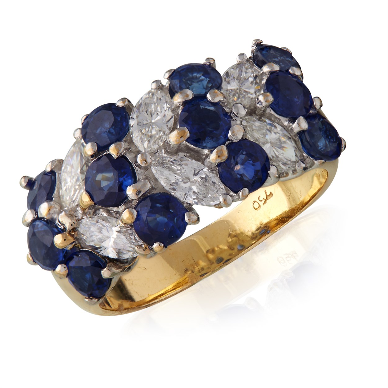 Lot 47 - An eighteen karat gold, sapphire, and diamond ring