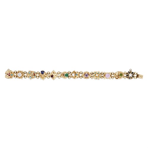 Lot 69 - A fourteen karat gold slide charm bracelet