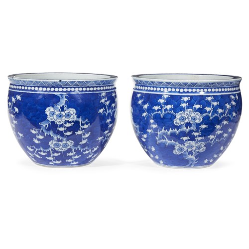 Lot 52 - A pair of Chinese blue and white porcelain planters