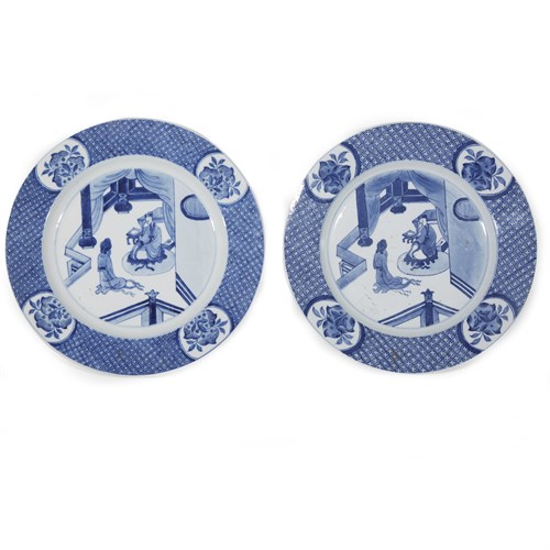 Lot 48 - A pair of Chinese blue and white porcelain figural dishes