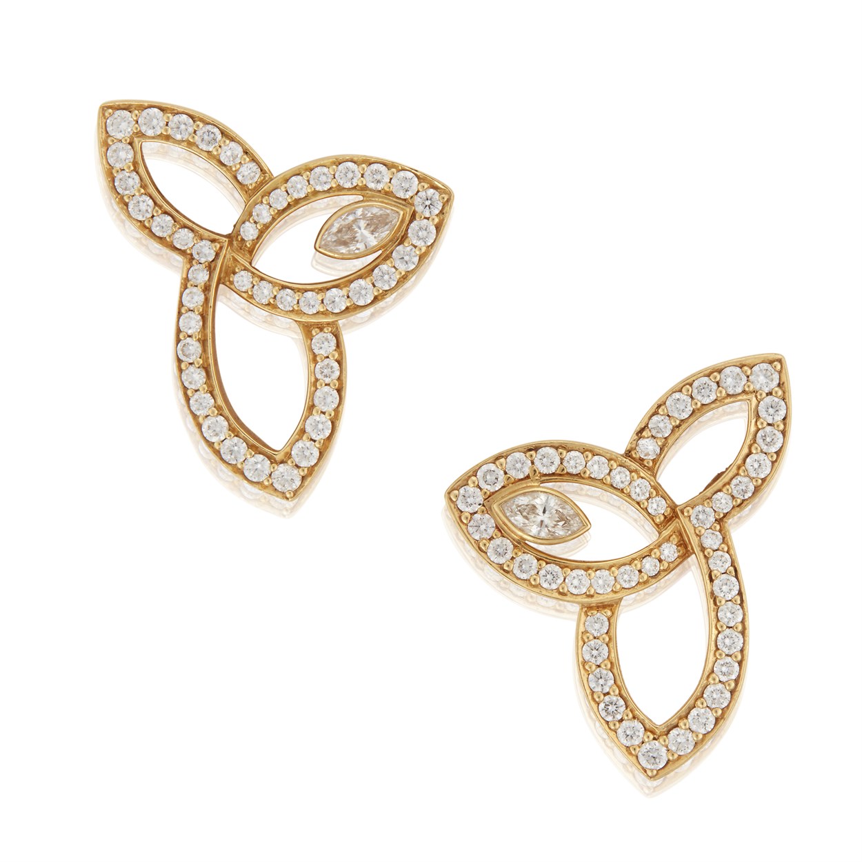 Lot 12 - A pair of eighteen karat gold and diamond earrings, Harry Winston