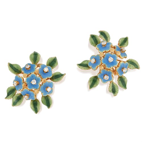 Lot 53 - A pair of enamel and diamond earrings, Tiffany & Co.
