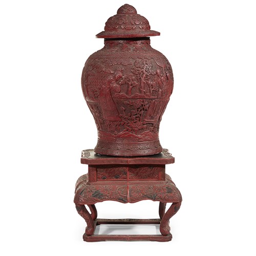 Lot 91 - A Chinese cinnabar lacquer baluster jar and cover