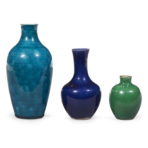 Lot 42 - Three Chinese monochrome-glazed cabinet vases