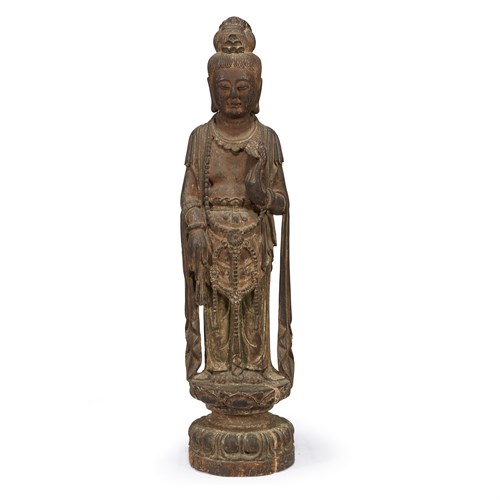 Lot 77 - A Chinese carved and painted wood Bodhisattva