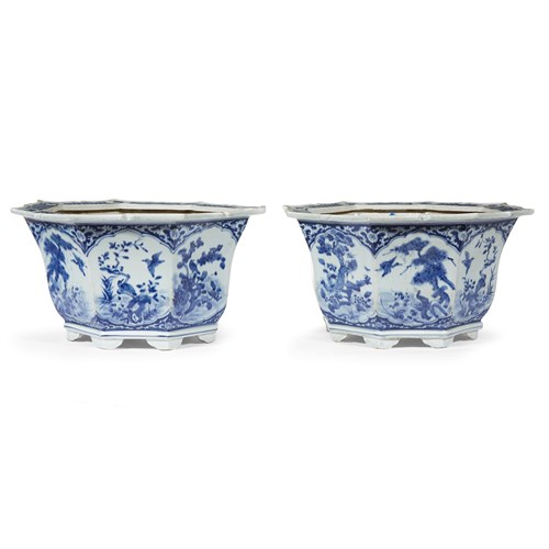 Lot 50 - A pair of Chinese blue and white porcelain octagonal jardinieres