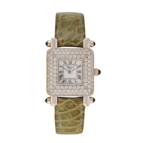 Lot 116 - A lady's diamond and eighteen karat white gold strap wristwatch, Chopard