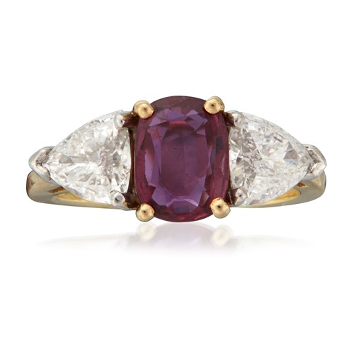 Lot 96 - A ruby, diamond, and eighteen karat gold ring