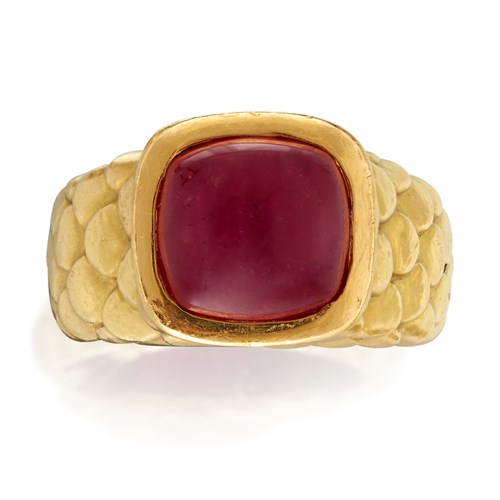 Lot 167 - An eighteen karat gold and ruby ring, Angela Cummings