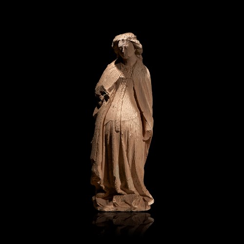 Lot 7 - A Burgundian carved limestone portal or funerary figure, likely Catherine of Alexandria