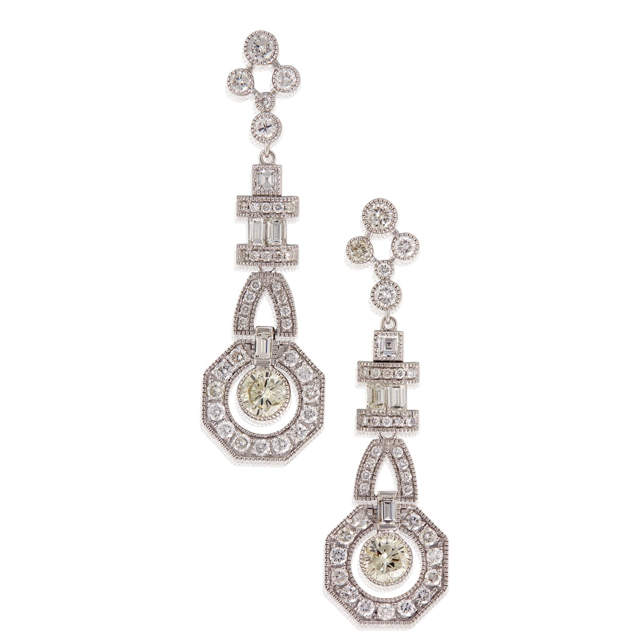 Lot 71 - A pair of diamond and eighteen karat white gold earrings