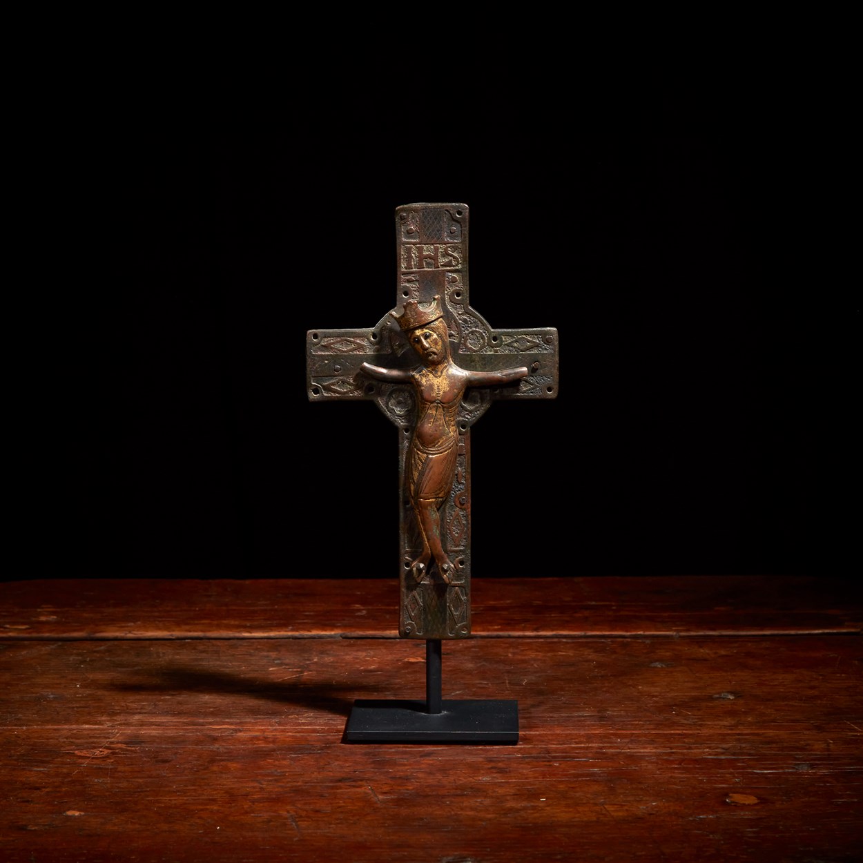 Lot 4 - A Limoges gilt-copper and champlevé enamel crucifix