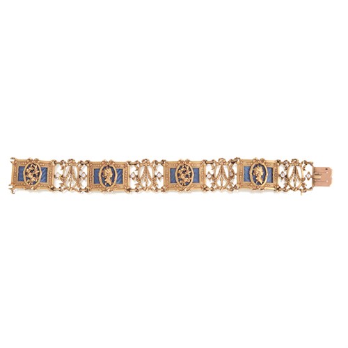 Lot 1A - An antique eighteen karat gold and enamel bracelet, Gautrait