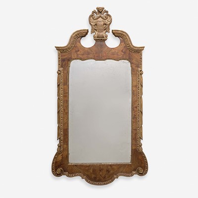 Lot 76 - A George II Parcel-Gilt Figured Walnut Mirror