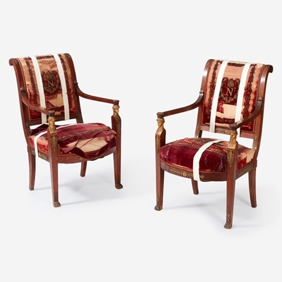 Lot 52 - A Pair of Continental Neoclassical Giltwood and Gilt Bronze Mounted Mahogany Fauteuils