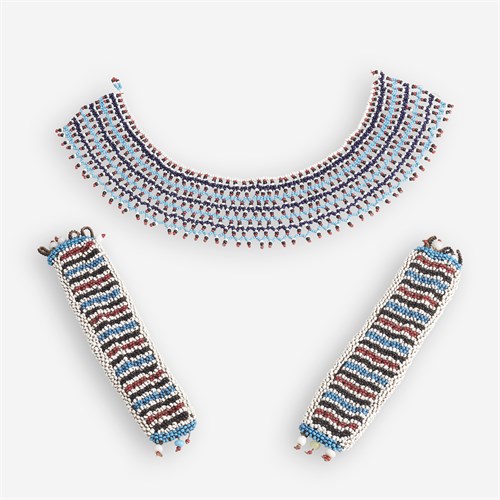 Lot 91 - A Zulu beadwork necklace and two beadwork bracelets