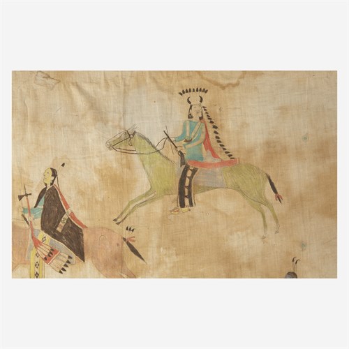 Lot 286 - A Great Plains pictographic War Record on muslin