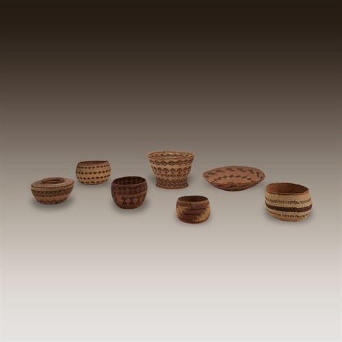 Lot 73 - A group of seven Central and Northern California woven baskets