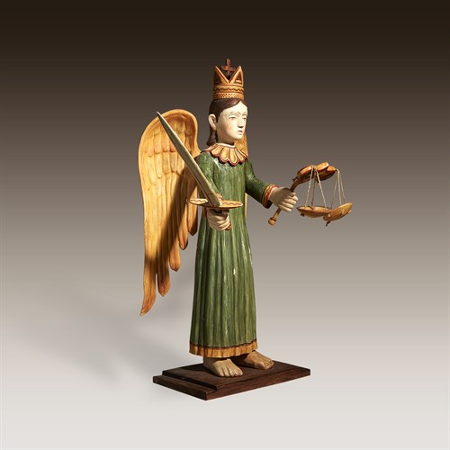 Lot 84 - A carved and painted Santos of Archangel Michael