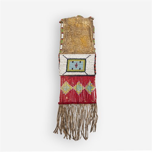 Lot 52 - A Central Plains beaded and quilled hide pipe bag