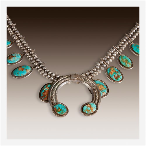 Lot 85 - Three Navajo silver and turquoise Squash blossom necklaces