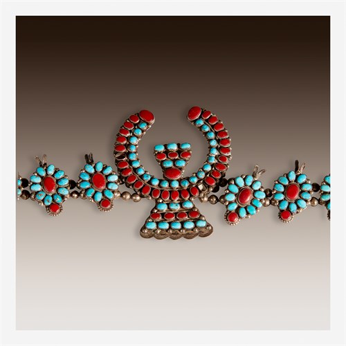 Lot 85 - Three Navajo silver and turquoise Squash blossom necklaces