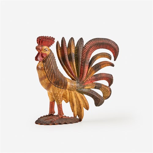 Lot 85 - A carved and polychrome painted fan tail rooster