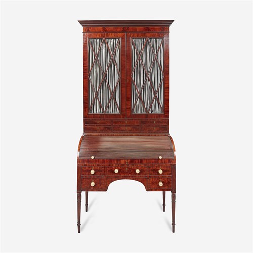 Lot 66 - A rare Federal mahogany cylinder-lid secretary desk
