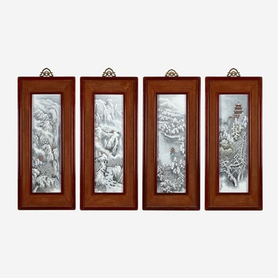 Lot 21 - A suite of four Chinese enameled porcelain panels