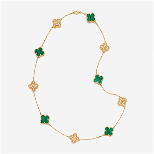 Lot 91 - A malachite, diamond, and eighteen karat gold necklace