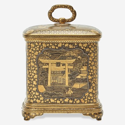 Lot 125 - A Japanese gold-inlaid iron miniature cabinet, Komai workshops, Kyoto