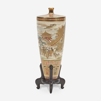 Lot 131 - A Japanese Satsuma-type enameled pottery cabinet vase, Shizan